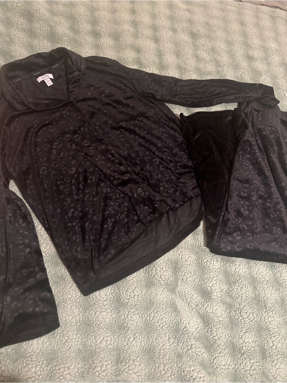Nicole Miller Black Velvet Leopard-Print Pajama Set